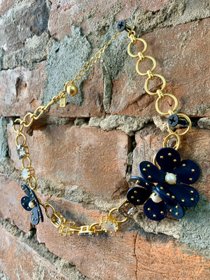 Kate Spade New York "Blooming Bling" Leather Flower Statement Necklace
