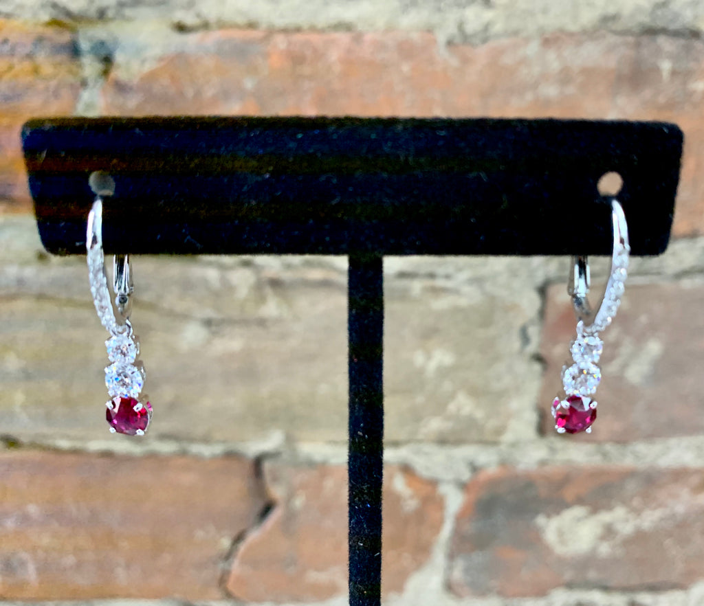 Swarovski Ruby Red & Silver Tone Crystal Drop Earrings