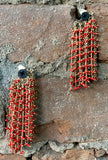 Vintage Vince Red Beaded Waterfall Gold Tone Earrings