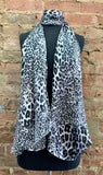 Vince Camuto "Snow" Black & White Gray Animal Print Scarf