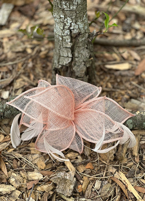 Peach Hair Bow & Feather Hair Comb