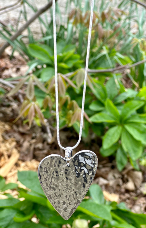 Silver Hammered Heart Slider Necklace