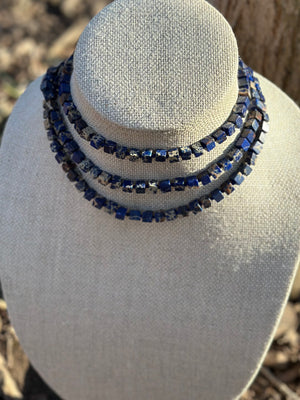 Crackle Blue Jasper Wrap-Around Endless Beaded Necklace