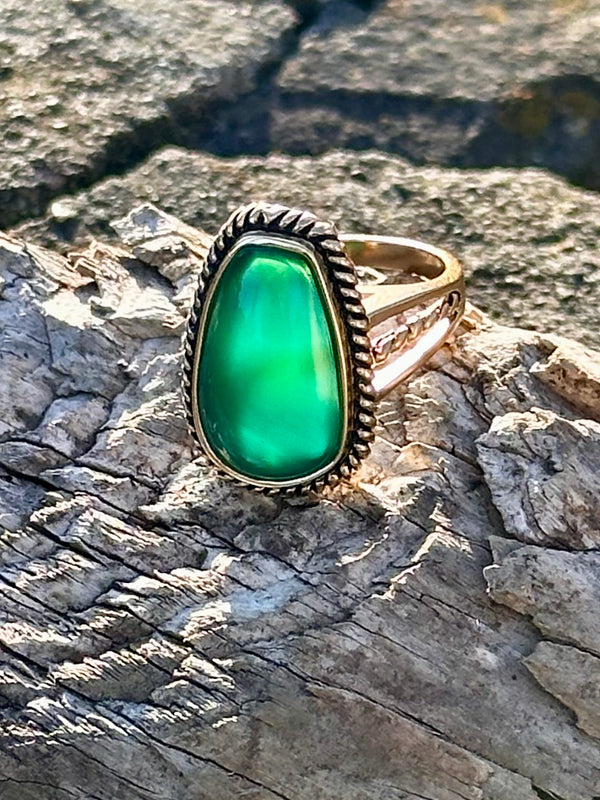 Green Onyx & Bronze Ring Size 6.5