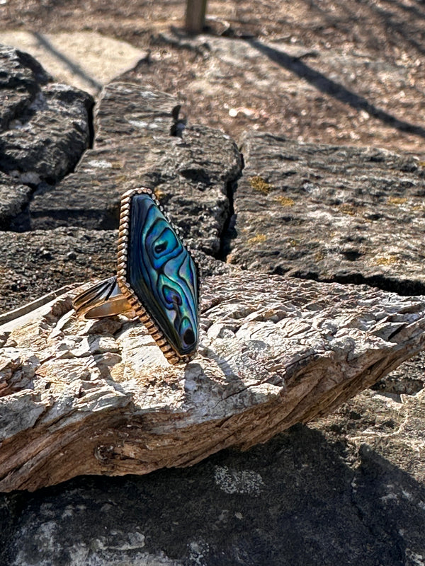 Bronze & Green Abalone Shell Ring
