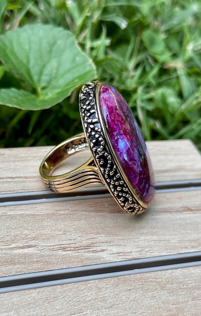Purple Turquoise and Bronze Statement Ring Size 7