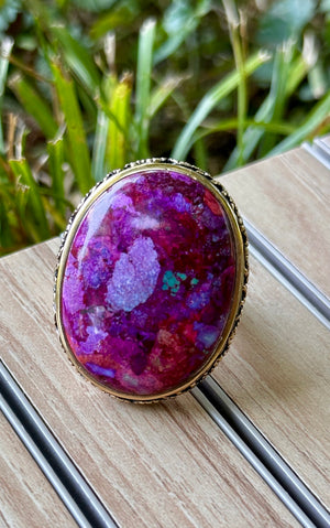 Purple Turquoise and Bronze Statement Ring Size 7