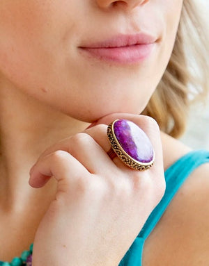 Purple Turquoise and Bronze Statement Ring Size 7