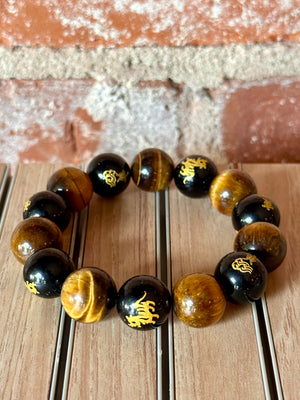 Tigers Eye & Onyx Feng Shui Gemstone Unisex Bracelet