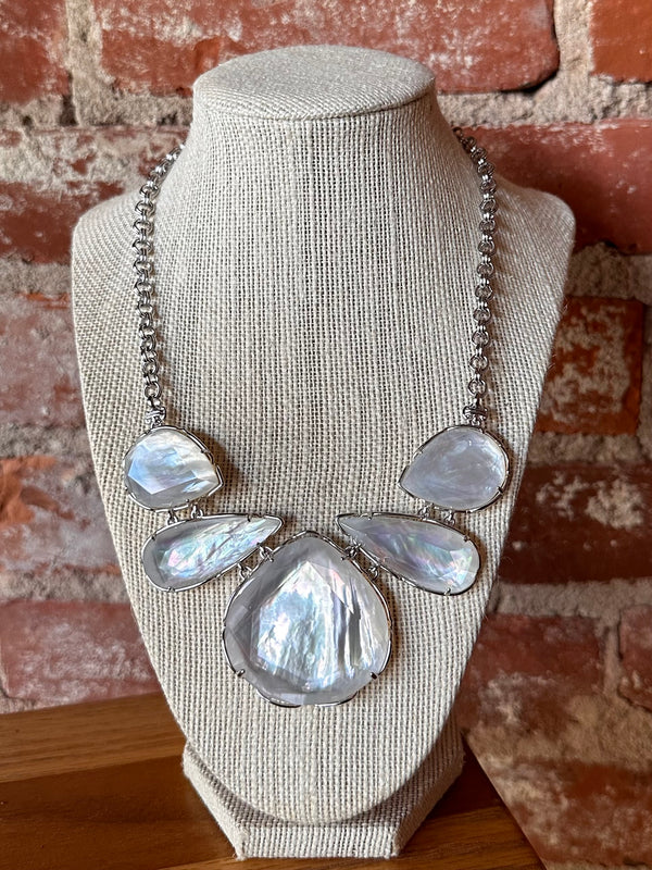 Kenzie Ivory Mother of Pearl Iridescent Stone Statement Necklace
