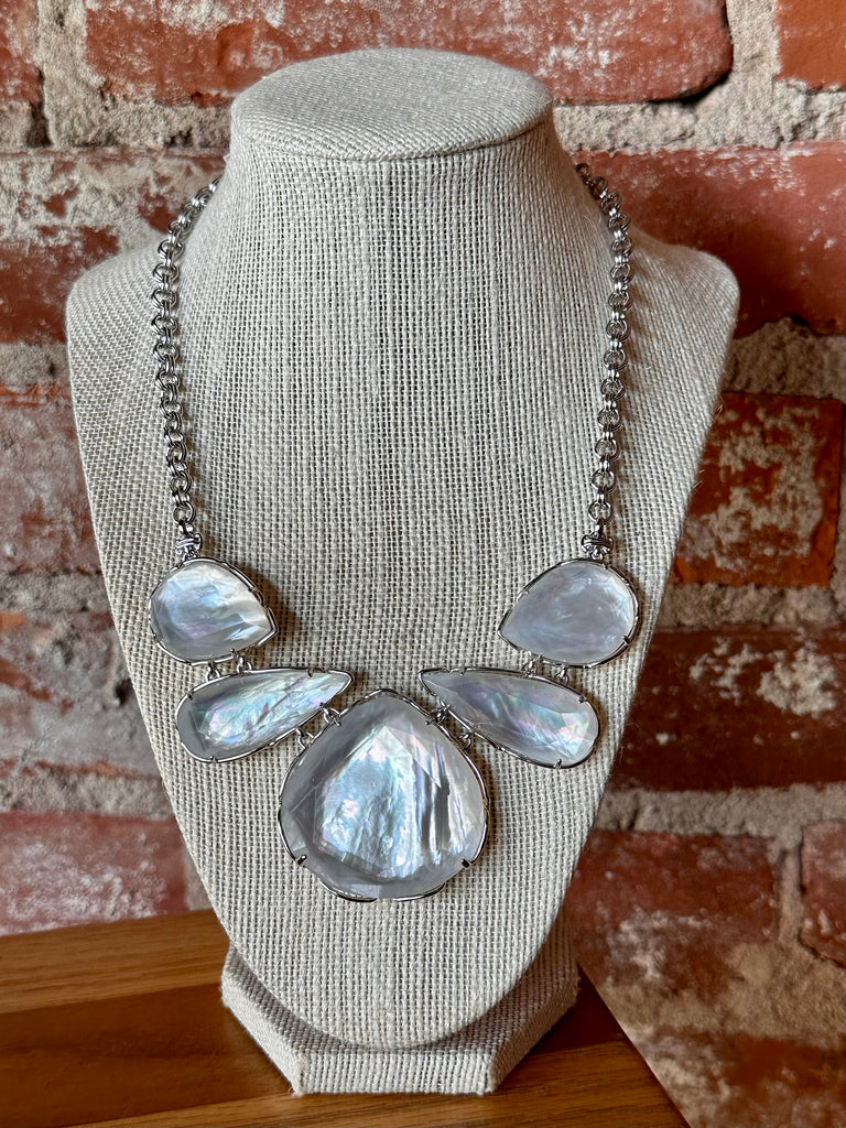 Kenzie Ivory Mother of Pearl Iridescent Stone Statement Necklace