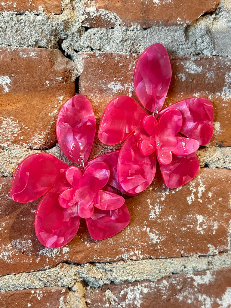 Exaggerated Pink Resin Flower Drop Earrings