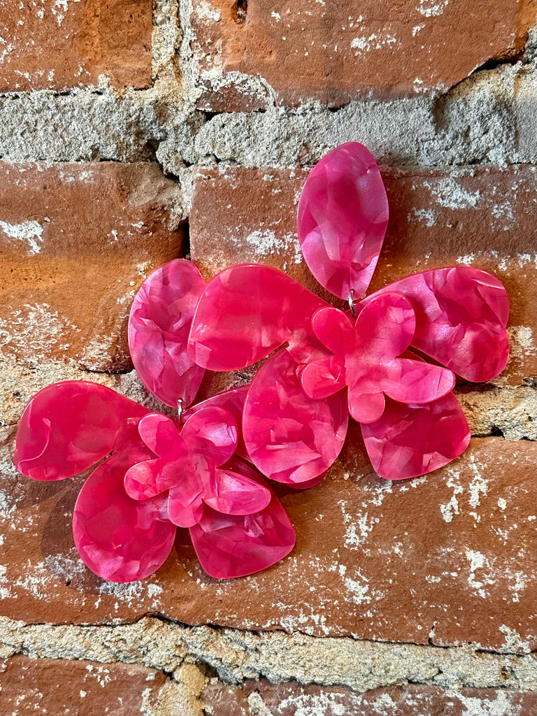 Exaggerated Pink Resin Flower Drop Earrings