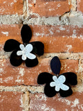 Exaggerated Black & White Resin Flower Drop Earrings