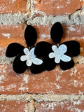 Exaggerated Black & White Resin Flower Drop Earrings