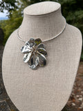 Sculptural Flower Pendant Silver Necklace