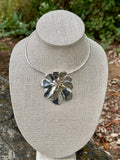 Sculptural Flower Pendant Silver Necklace