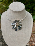 Sculptural Flower Pendant Silver Necklace