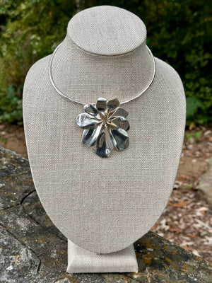 Sculptural Flower Pendant Silver Necklace