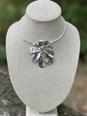 Sculptural Flower Pendant Silver Necklace