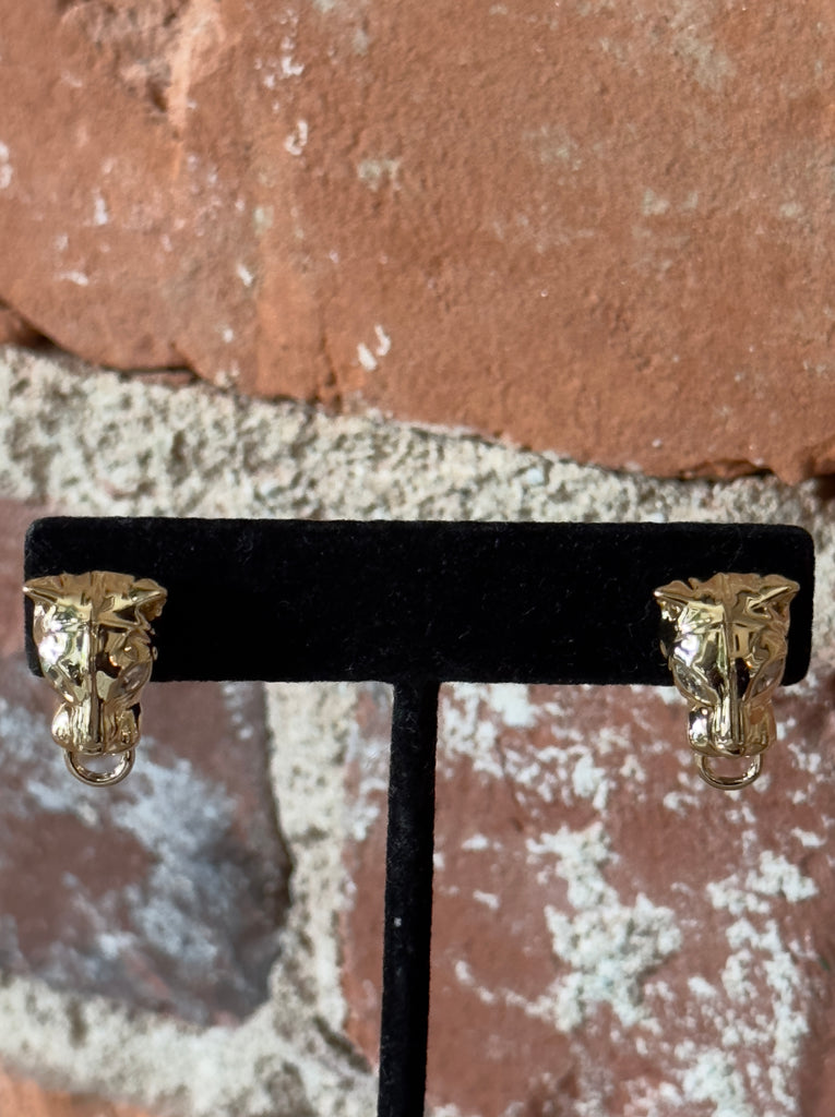 Panther Head Gold Stud Earrings