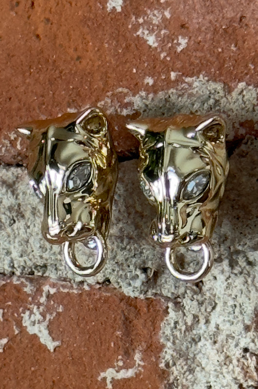 Panther Head Gold Stud Earrings
