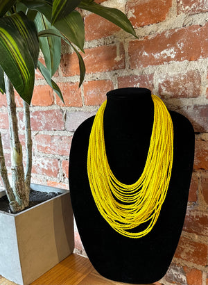 Yellow Multi-Layered Beaded Strand Bib Necklace