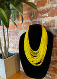Yellow Multi-Layered Beaded Strand Bib Necklace