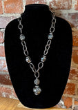 Gunmetal Silver Cable Chain & Faceted Smokey Crystal Pendant Necklace