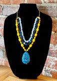 Blue Jasper, Jade, and Agate 3 Strand Necklace