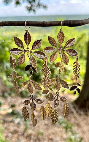 Gold Tiered Flower Statement Drop Earrings