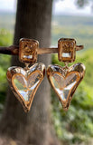 Translucent Heart Shaped Gold Flake Drop Earrings