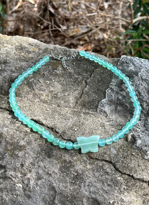 Green Aventurine Beaded Butterfly Shape Necklace