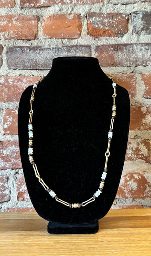 Robert Lee Morris Soho White & Brown Mixed Beaded Link Necklace