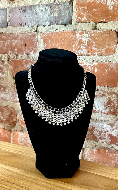 Rebecca Minkoff Metallic Swag Chain Rhinestone Fringe Necklace