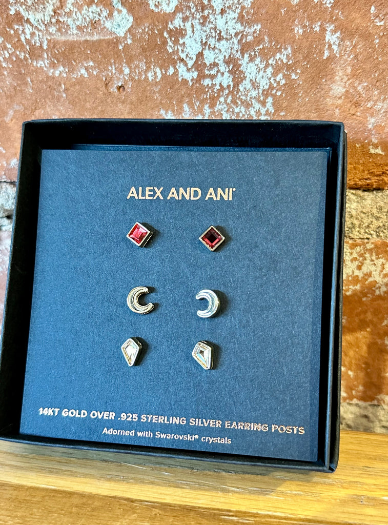 Alex and Ani Scarlett Moon Stud Earring Trio Set 14K Gold Over Sterling Silver
