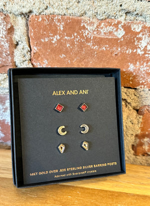 Alex and Ani Scarlett Moon Stud Earring Trio Set 14K Gold Over Sterling Silver