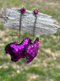 Purple Crystal Multi-Color Sequin Heart Shape Drop Earrings