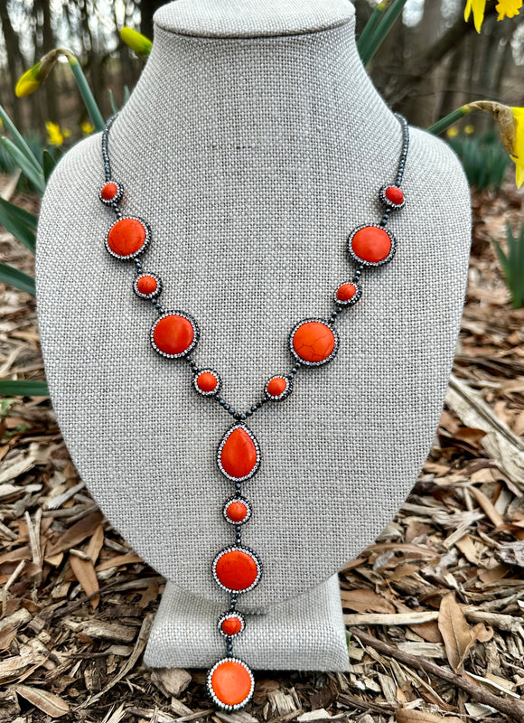 Hematite & Howlite Lariat Drop Necklace