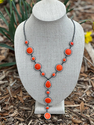 Hematite & Howlite Lariat Drop Necklace