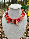 Bronze Genuine Orange Jasper & Red Sea Bamboo Statement Necklace