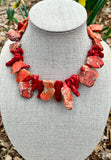 Bronze Genuine Orange Jasper & Red Sea Bamboo Statement Necklace