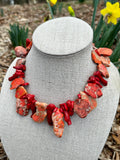 Bronze Genuine Orange Jasper & Red Sea Bamboo Statement Necklace