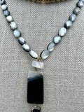 Black Mother of Pearl, Agate, Quartz, Onyx and Hematite Tassel Necklace