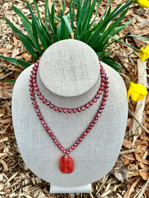 Crystal Beaded Long Quartz Pendant Necklace