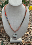 Jasper and Copper Pendant Long Statement Necklace