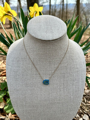 COACH Signature Sculpted “C” Set in Blue Pendant Necklace