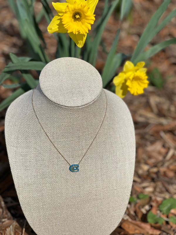 COACH Signature Sculpted “C” Set in Blue Pendant Necklace