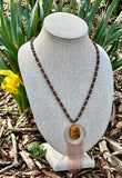 Copper Coated Beaded Hematite Necklace with Drusy Pendant & Fringe Chain