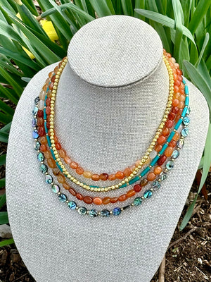 Gold Multi-Layered Gemstone Layered Necklace